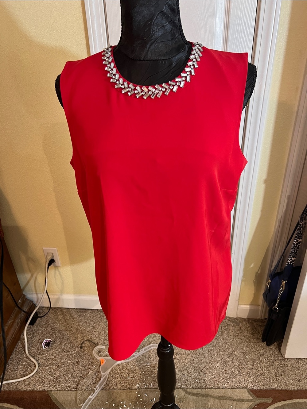 Calvin Klein Red Sleeveless Jewel Neck Blouse